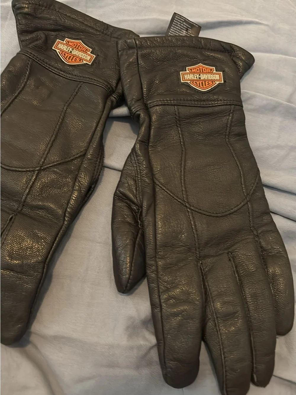 Harley-Davidson Black Leather Riding Gloves with Orange Logo